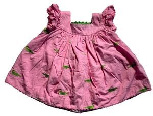 Cotton Kids Baby Girls 3M Pink Alligator Embroidered Ruffle Cotton Dress